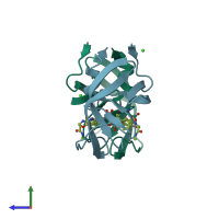 PDB entry 5ahb coloured by chain, side view.