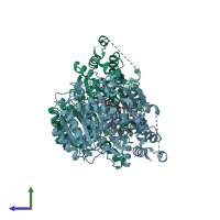 PDB entry 5ahk coloured by chain, side view.