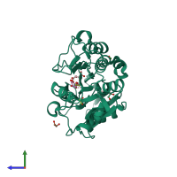 PDB entry 5aho coloured by chain, side view.
