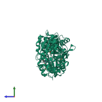 PDB entry 5aia coloured by chain, side view.