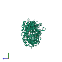 PDB entry 5aib coloured by chain, side view.