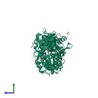 PDB entry 5aic coloured by chain, side view.