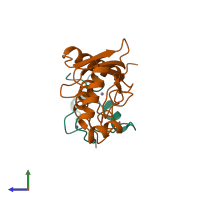 PDB entry 5aie coloured by chain, side view.