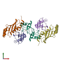 PDB entry 5aiu coloured by chain, front view.