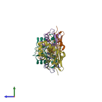 PDB entry 5aiu coloured by chain, side view.