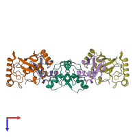 PDB entry 5aiu coloured by chain, top view.