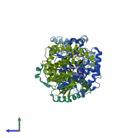 PDB entry 5aiv coloured by chain, side view.