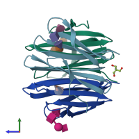 PDB entry 5ajc coloured by chain, side view.