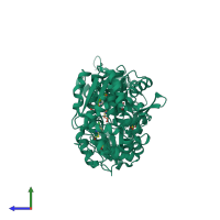 PDB entry 5ak6 coloured by chain, side view.