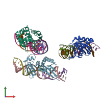 PDB entry 5ak9 coloured by chain, front view.