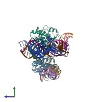 PDB entry 5ak9 coloured by chain, side view.