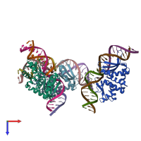 PDB entry 5ak9 coloured by chain, top view.