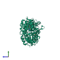 PDB entry 5akg coloured by chain, side view.