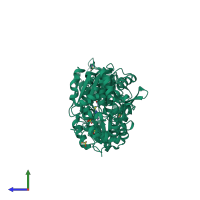 PDB entry 5akj coloured by chain, side view.