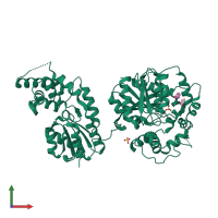 PDB entry 5akk coloured by chain, front view.
