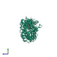 PDB entry 5akk coloured by chain, side view.