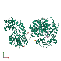 PDB entry 5akl coloured by chain, front view.