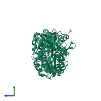 PDB entry 5akl coloured by chain, side view.