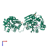 PDB entry 5akl coloured by chain, top view.