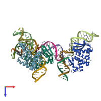 PDB entry 5akn coloured by chain, top view.