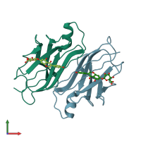 PDB entry 5akv coloured by chain, front view.