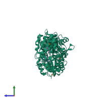 PDB entry 5aky coloured by chain, side view.