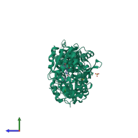 PDB entry 5alh coloured by chain, side view.