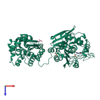 PDB entry 5alj coloured by chain, top view.
