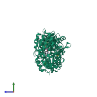 PDB entry 5alm coloured by chain, side view.