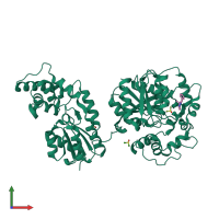 PDB entry 5alo coloured by chain, front view.