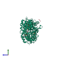 PDB entry 5alp coloured by chain, side view.