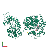 PDB entry 5alq coloured by chain, front view.