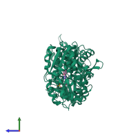 PDB entry 5alq coloured by chain, side view.