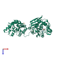 PDB entry 5alw coloured by chain, top view.