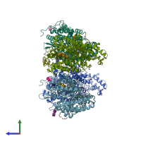 PDB entry 5am8 coloured by chain, side view.