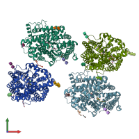PDB entry 5am9 coloured by chain, front view.