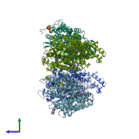 PDB entry 5am9 coloured by chain, side view.