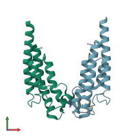 PDB entry 5ame coloured by chain, front view.