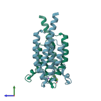 PDB entry 5ame coloured by chain, side view.