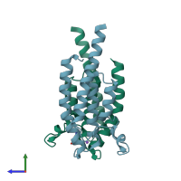 PDB entry 5amf coloured by chain, side view.