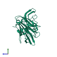 PDB entry 5amz coloured by chain, side view.