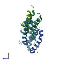 PDB entry 5an5 coloured by chain, side view.