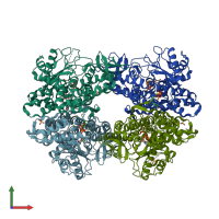 PDB entry 5ao1 coloured by chain, front view.