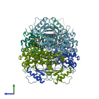 PDB entry 5ao3 coloured by chain, side view.