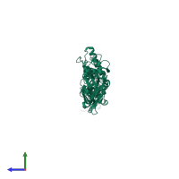 PDB entry 5aof coloured by chain, side view.