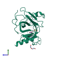 Monomeric assembly 2 of PDB entry 5aok coloured by chemically distinct molecules, side view.