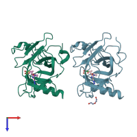 PDB entry 5aok coloured by chain, top view.