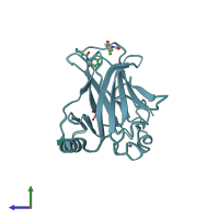 PDB entry 5aom coloured by chain, side view.