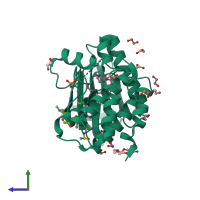 PDB entry 5ap0 coloured by chain, side view.