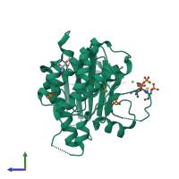 PDB entry 5ap1 coloured by chain, side view.